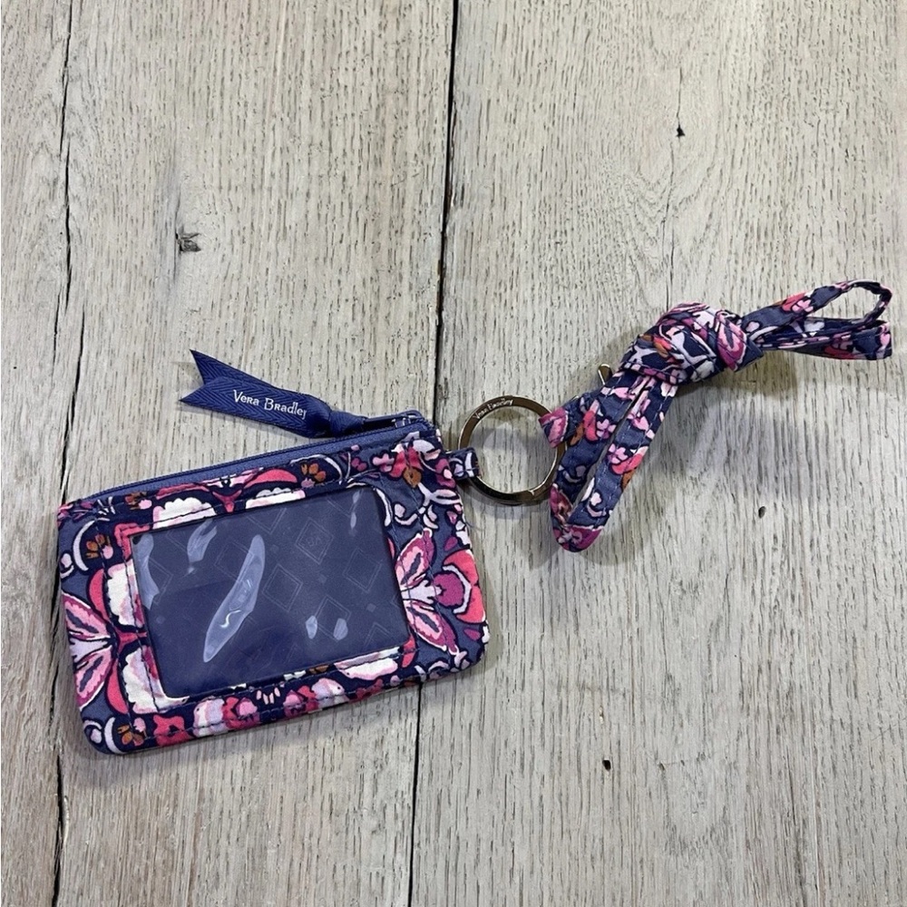 Vera Bradley Magenta Medallion Zip Id Case Lanyard Purple Pink